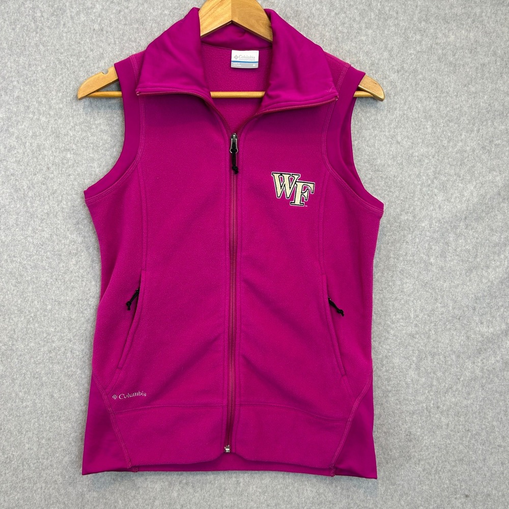 Columbia Fleece Vest Magenta Pink Wake Forest University Full Zip Womens Size M